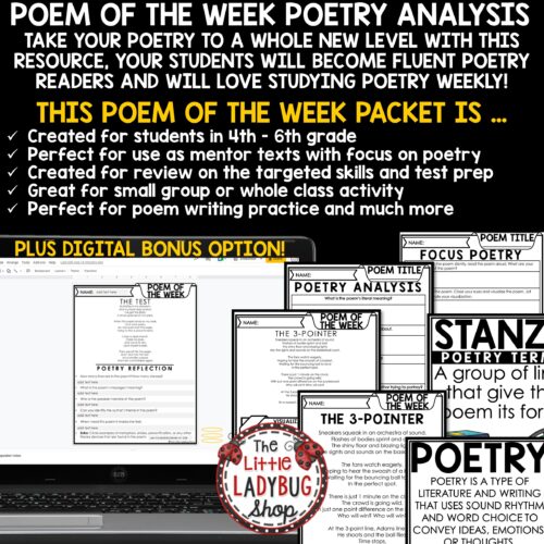 Focused Poem of the Week Poetry Unit Reading Comprehension Passages and Questions
