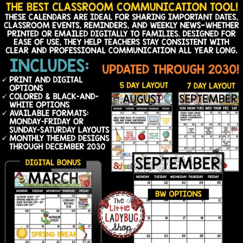 Editable Monthly Calendar 2025 2026 Templates Printable Class News Communication