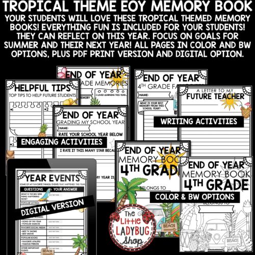 Beach Summer Tropical End of Year Memory Book 4th Grade