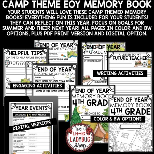 Summer Camp Theme End of Year Memory Book 4th Grade