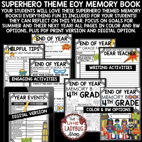 End of Year Memory Book 4th Grade Superhero Theme Last week of School Activities