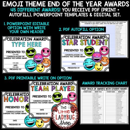 Emoji Theme End of the Year Awards Superlative Classroom