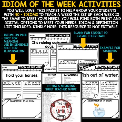 Idioms of the Week Figurative Language Activities