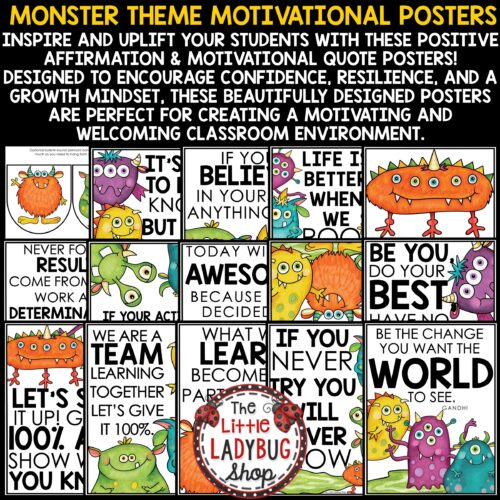 Outer Space Aliens Monsters Theme Classroom Décor Posters Positive Affirmations
