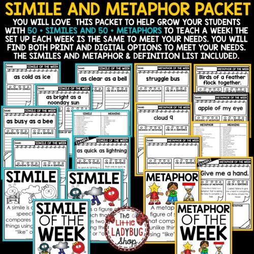Similes and Metaphors Figurative Language Worksheets