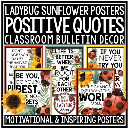 Ladybug Sunflower Theme Classroom Decor Posters Garden Nature Insects Flowers