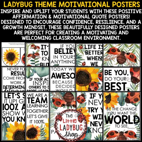 Ladybug Sunflower Theme Classroom Decor Posters Garden Nature Insects Flowers