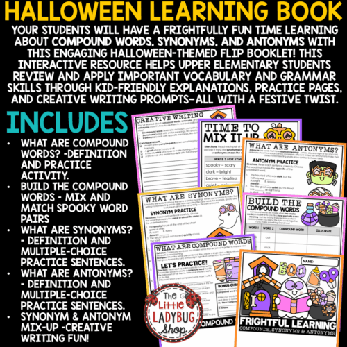 Halloween Compound Words Synonyms and Antonyms Activities