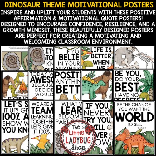 Motivational Positive Affirmations Prehistoric Dinosaur Theme Classroom Posters