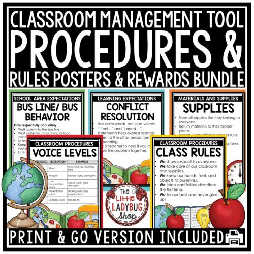 Back to School Classroom Procedures Routines Rules Expectations Posters Rewards