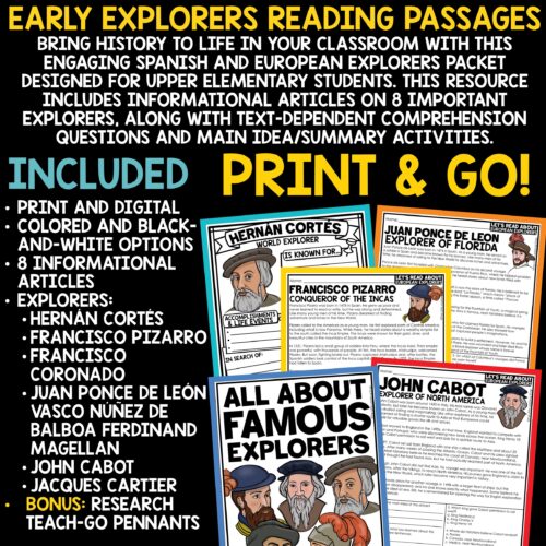 European Spanish Exploration Explorers Worksheets Reading Passages 3rd 4th Grade