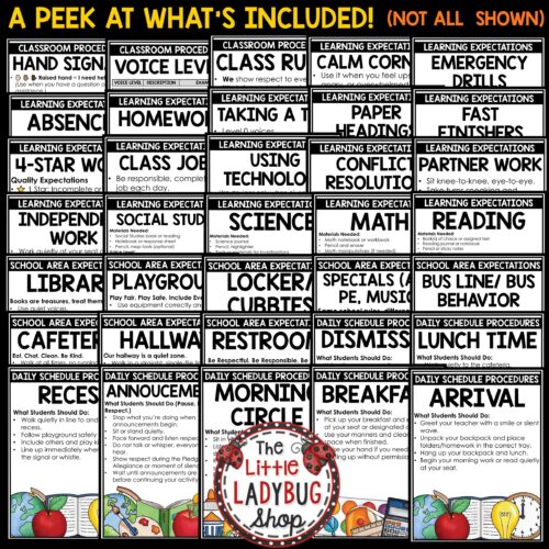 Back to School Classroom Procedures Routines Rules Expectations Posters Rewards