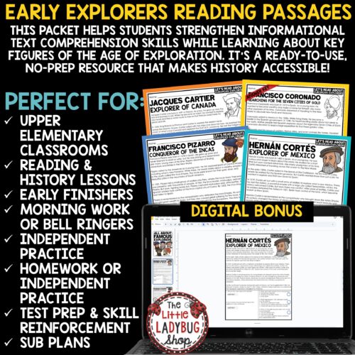 European Spanish Exploration Explorers Worksheets Reading Passages 3rd 4th Grade