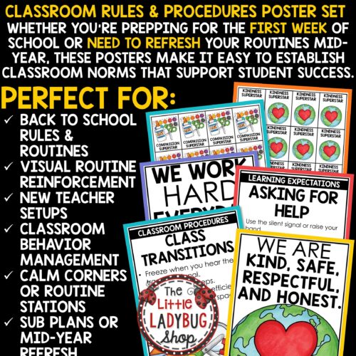 Back to School Classroom Procedures Routines Rules Expectations Posters Rewards