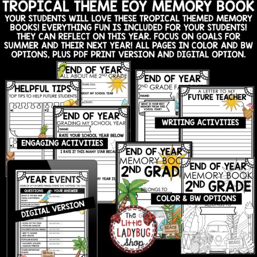 Beach Summer Tropical End of Year Memory Book 2nd Grade