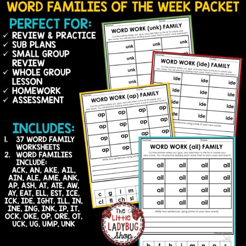 Word Families Phonics Activities Worksheets