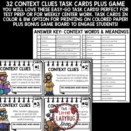 Reading Context Clues Task Cards 3rd 4th Grade