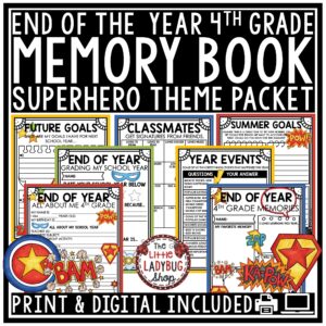 End of Year Memory Book 4th Grade Superhero Theme Last week of School Activities