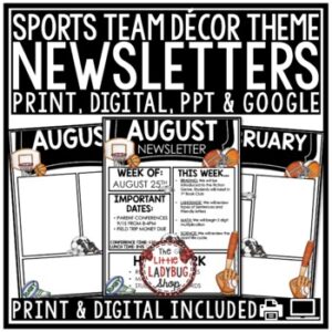 Sports Theme Classroom Decor Monthly Weekly Newsletter Template Editable-1
