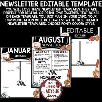 Sports Theme Classroom Decor Monthly Weekly Newsletter Template Editable-3