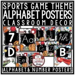 Sports Theme Classroom Decor Print & Cursive Alphabet Posters Bulletin Board-1