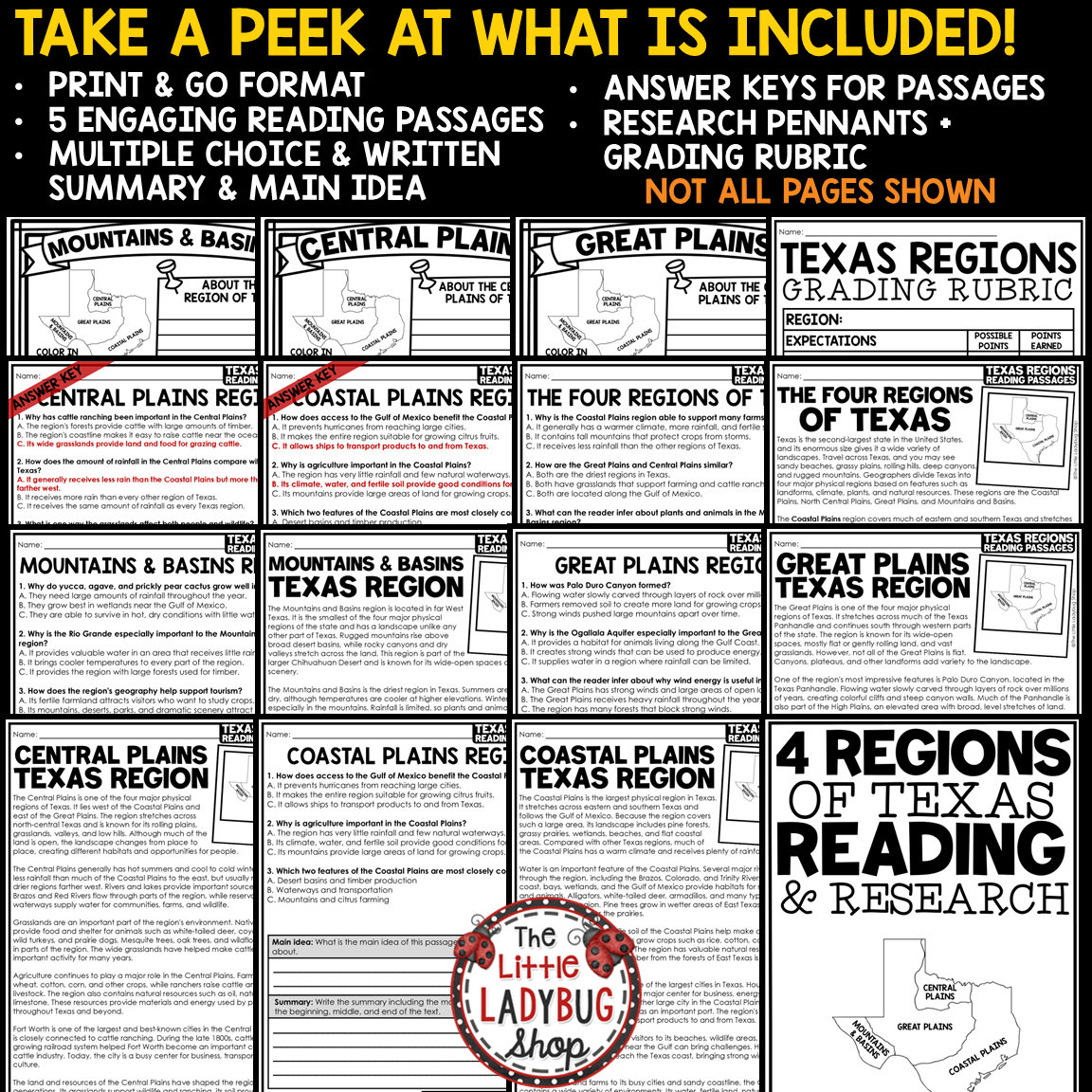 Regions of Texas Reading Activities Research Templates Texas History