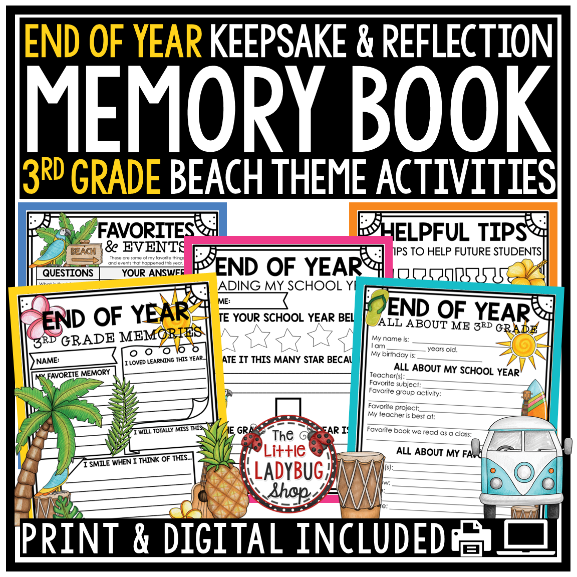 Beach Tropical End of Year Memory Book 3rd Grade Last Week of School Activities