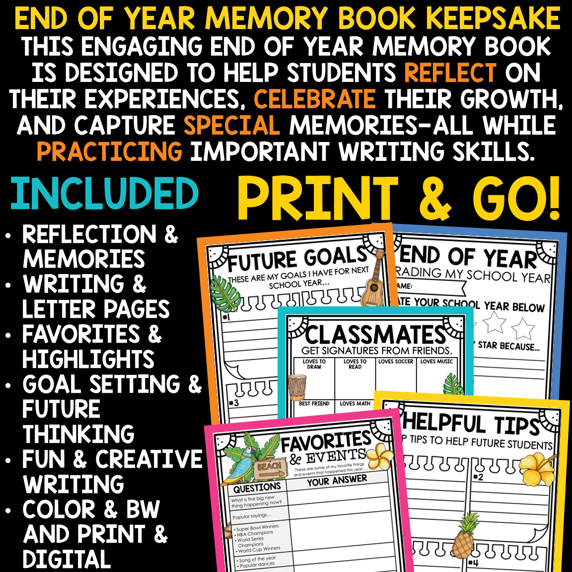 Beach Tropical End of Year Memory Book 3rd Grade Last Week of School Activities