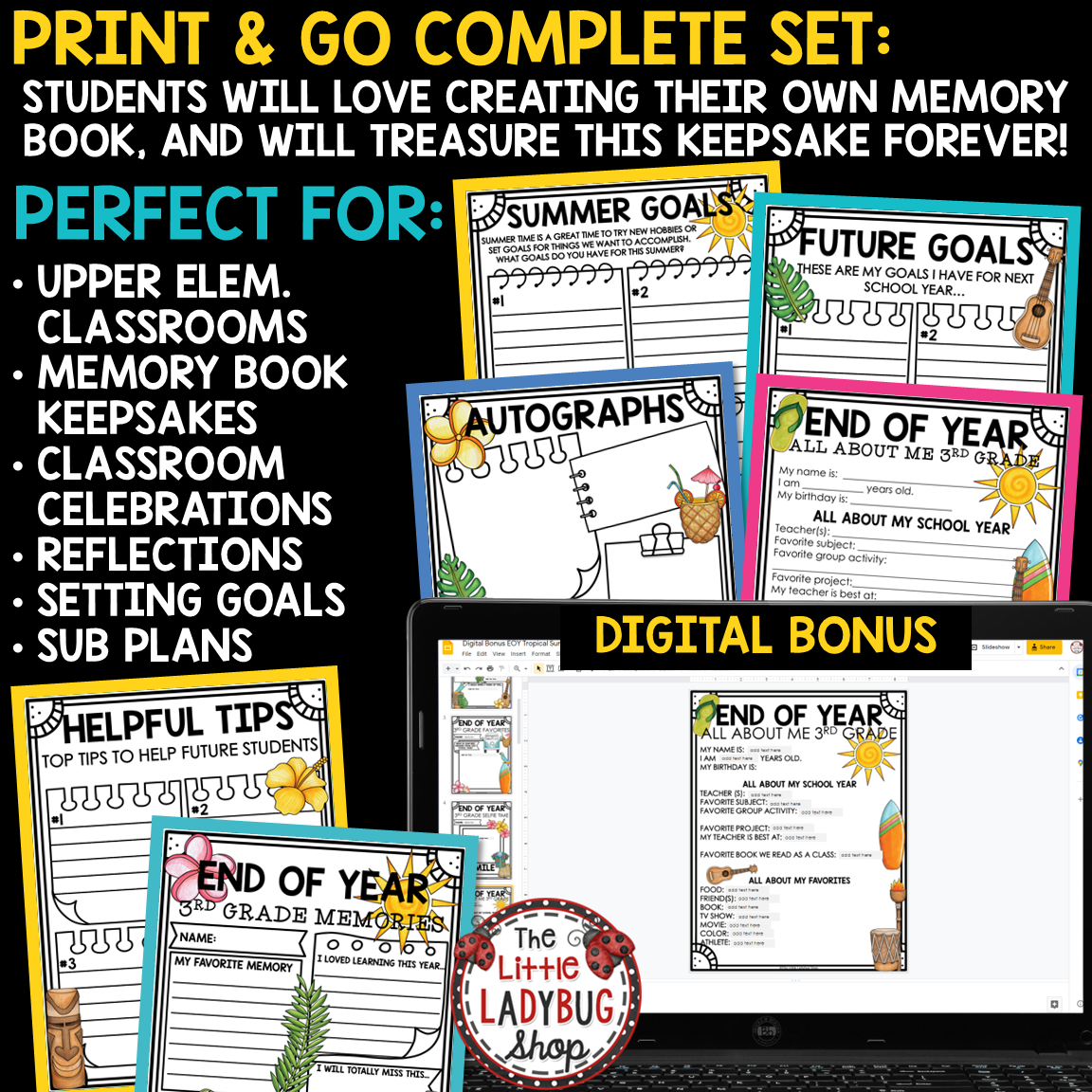 Beach Tropical End of Year Memory Book 3rd Grade Last Week of School Activities
