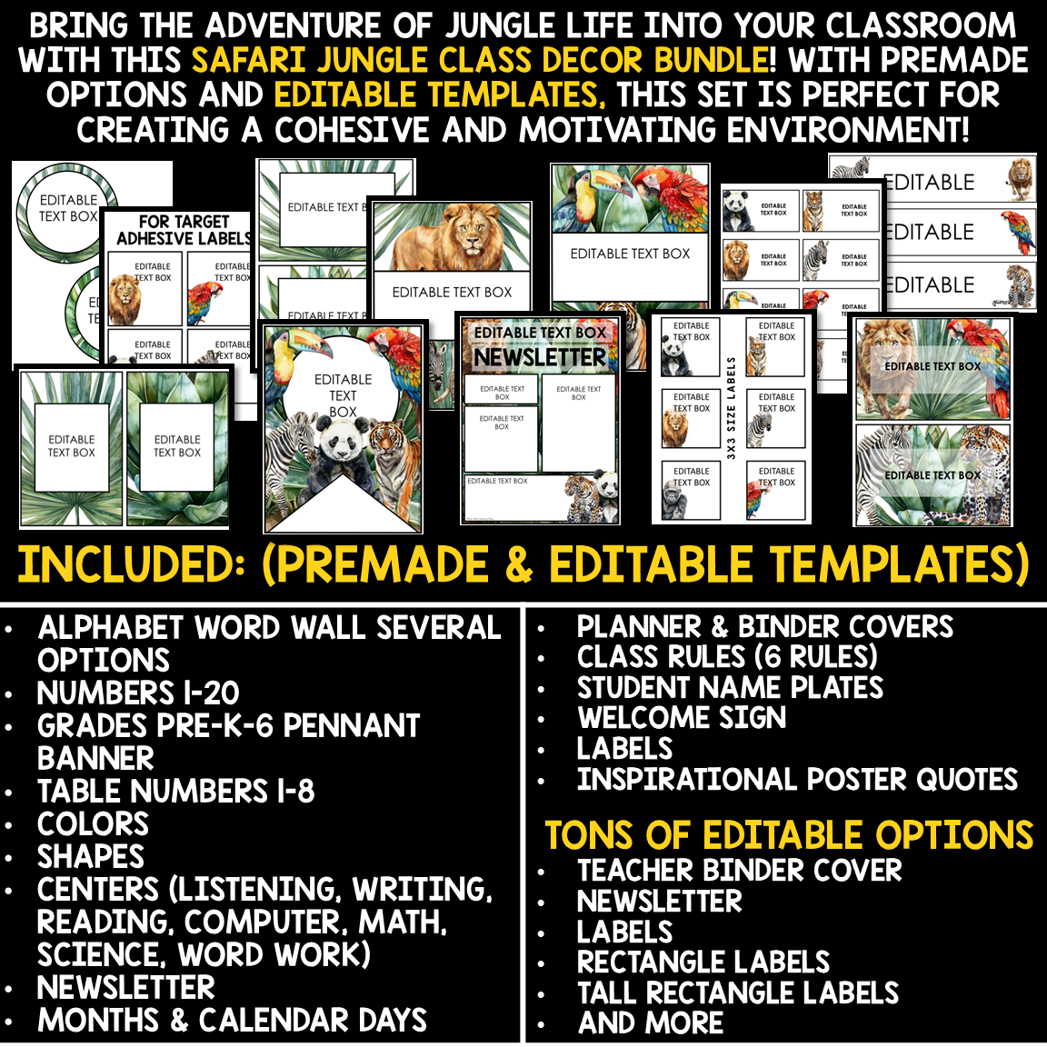 Wild Animal Safari Jungle Tropical Theme Classroom Décor Adventure Expedition