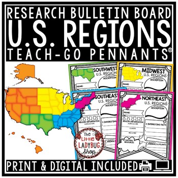 U.S. Geography Regions of The United States Research Teach-Go Pennants