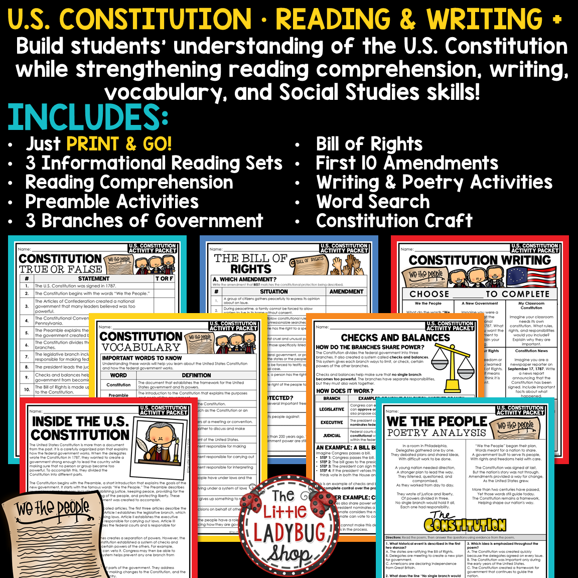 United States History US Constitution Day Activities Preamble Bill of Rights