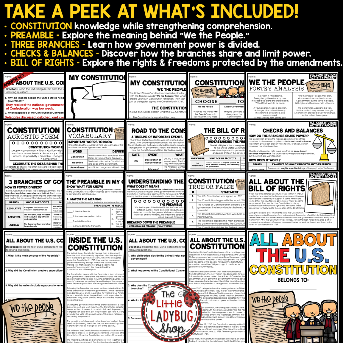 United States History US Constitution Day Activities Preamble Bill of Rights