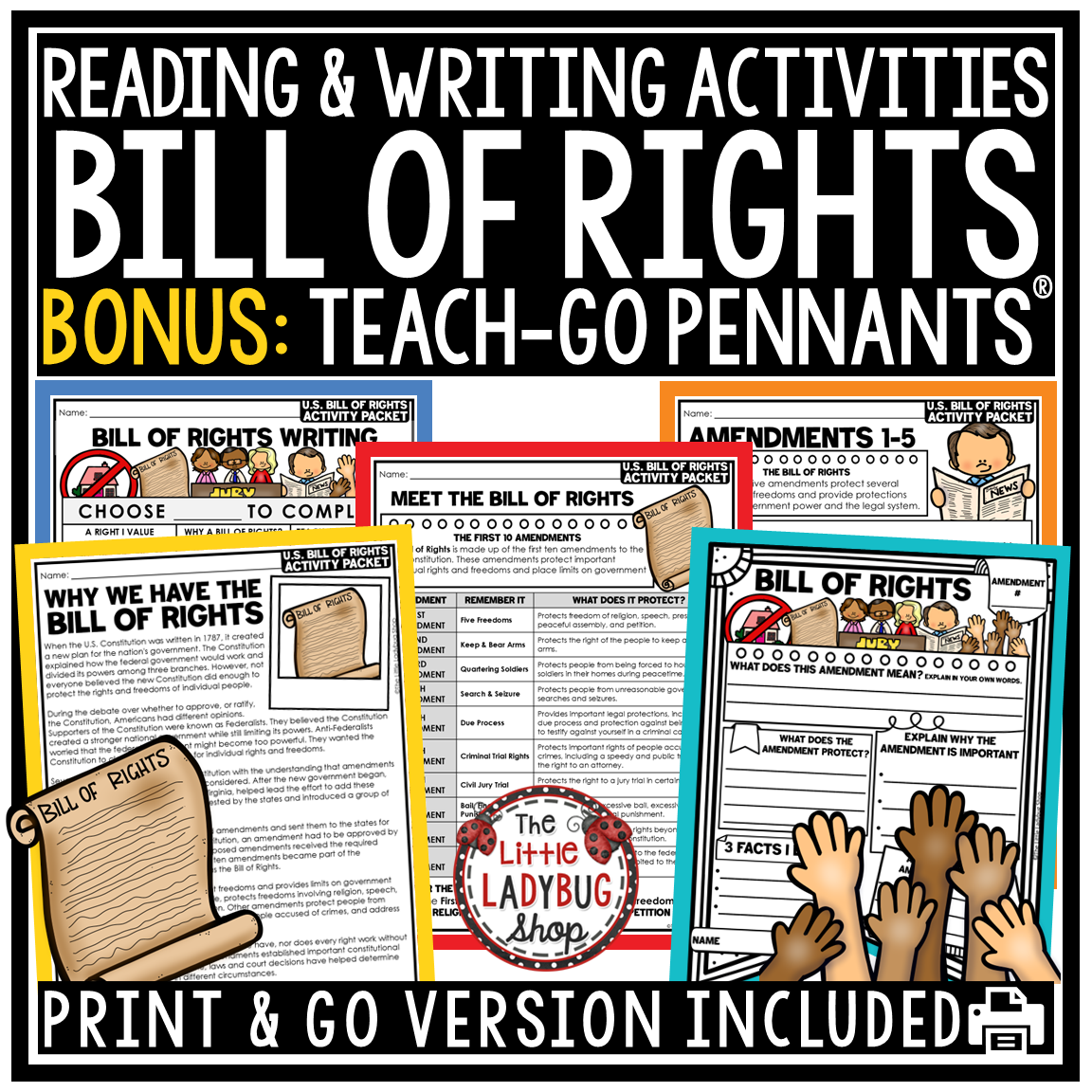 U.S. Bill of Rights Activity Reading Government Civics 3rd 4th 5th Grade