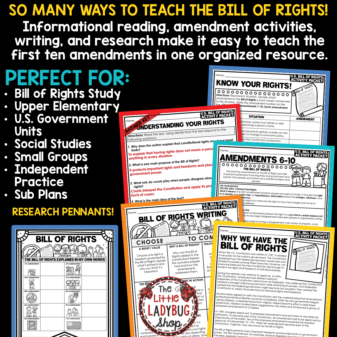U.S. Bill of Rights Activity Reading Government Civics 3rd 4th 5th Grade