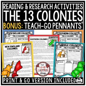 U.S.13 Colonies Activities Project Worksheets Colonial America Regions