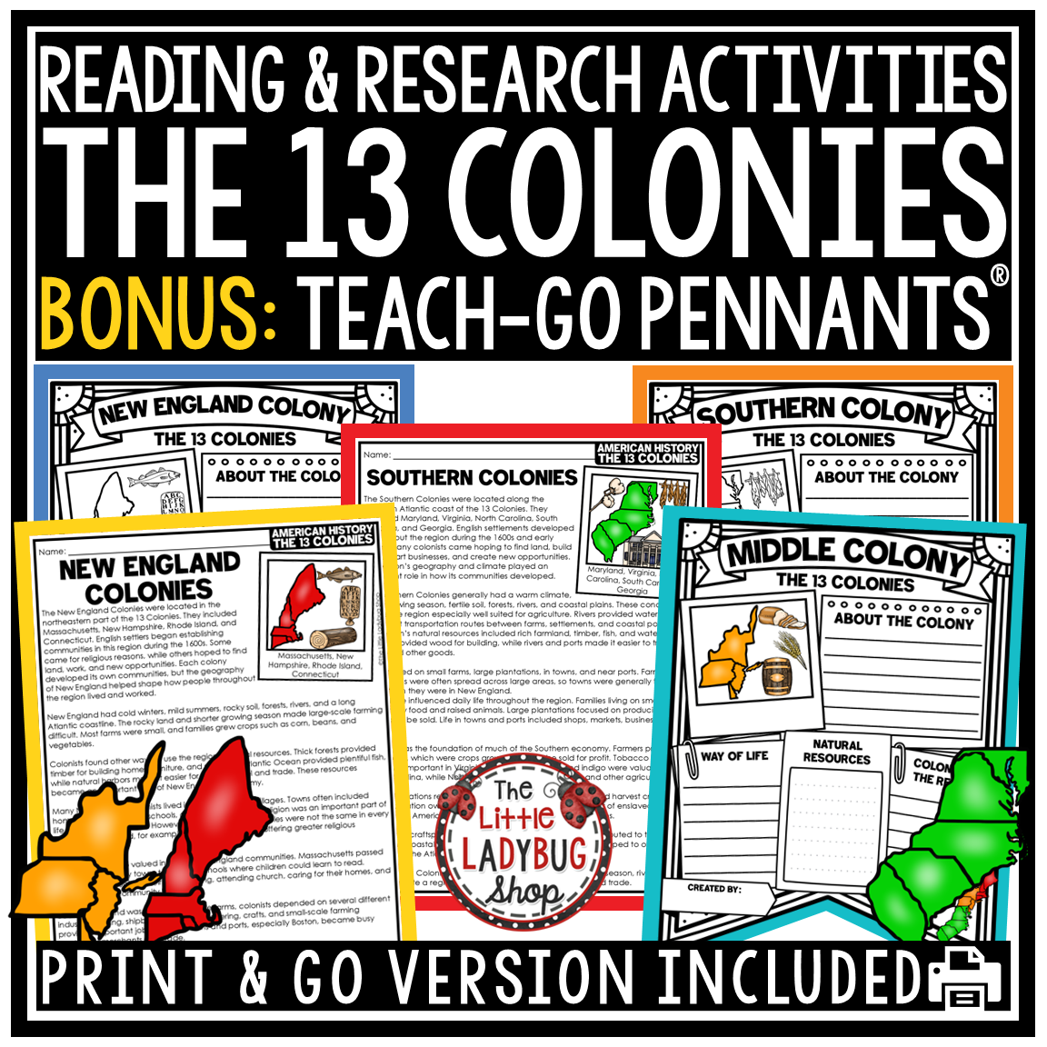 U.S.13 Colonies Activities Project Worksheets Colonial America Regions