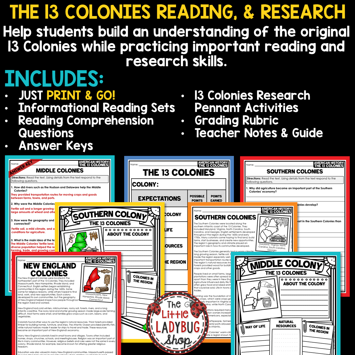 U.S.13 Colonies Activities Project Worksheets Colonial America Regions