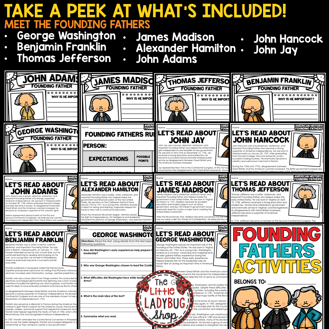 US History Founding Fathers Activities Reading Passages Research Project