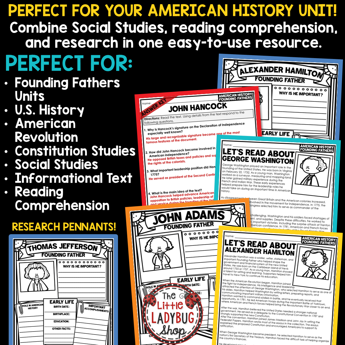 US History Founding Fathers Activities Reading Passages Research Project