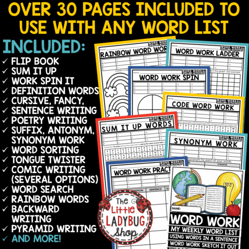 Editable Spelling Word Work Activities Practice Worksheets for Any List of Words