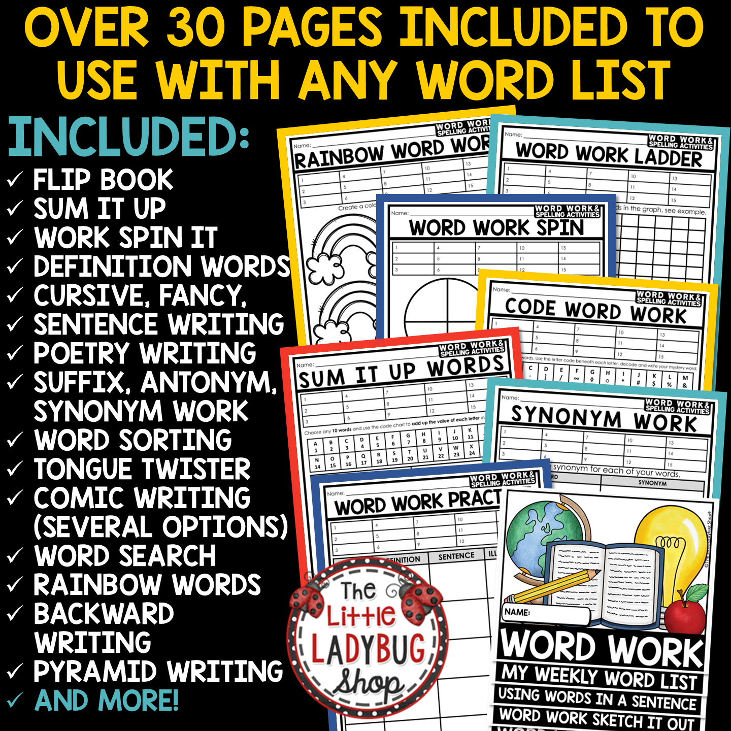 Editable Spelling Word Work Activities Practice Worksheets for Any List of Words