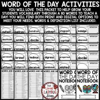 Word of The Day and Week, Vocabulary Activities Word Work Worksheets Templates-2