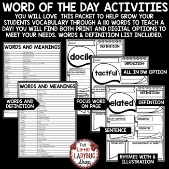 Word of The Day and Week, Vocabulary Activities Word Work Worksheets Templates-2