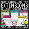Literacy ELA Fast Early Finishers Activities Choice Boards Menu 3rd 4th Grade GT