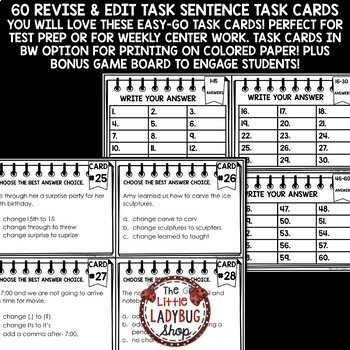 Revise and Edit Sentences Task Card Test Prep ELA Revising Editing 3rd 4th Grade