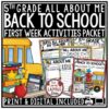 Back to School Activities 5th Grade All About Me Beginning of the Year