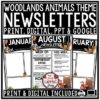 Woodland Animals Owl Theme Classroom Monthly Weekly Newsletter Template Editable