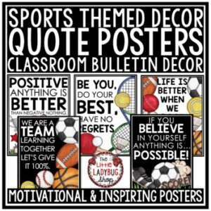 Sports Theme Classroom Decor Back to School Bulletin Board Motivational Posters