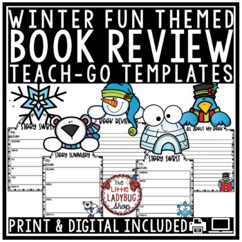 Book Review Template Winter Bulletin Board & Digital Book Report Google Slides1